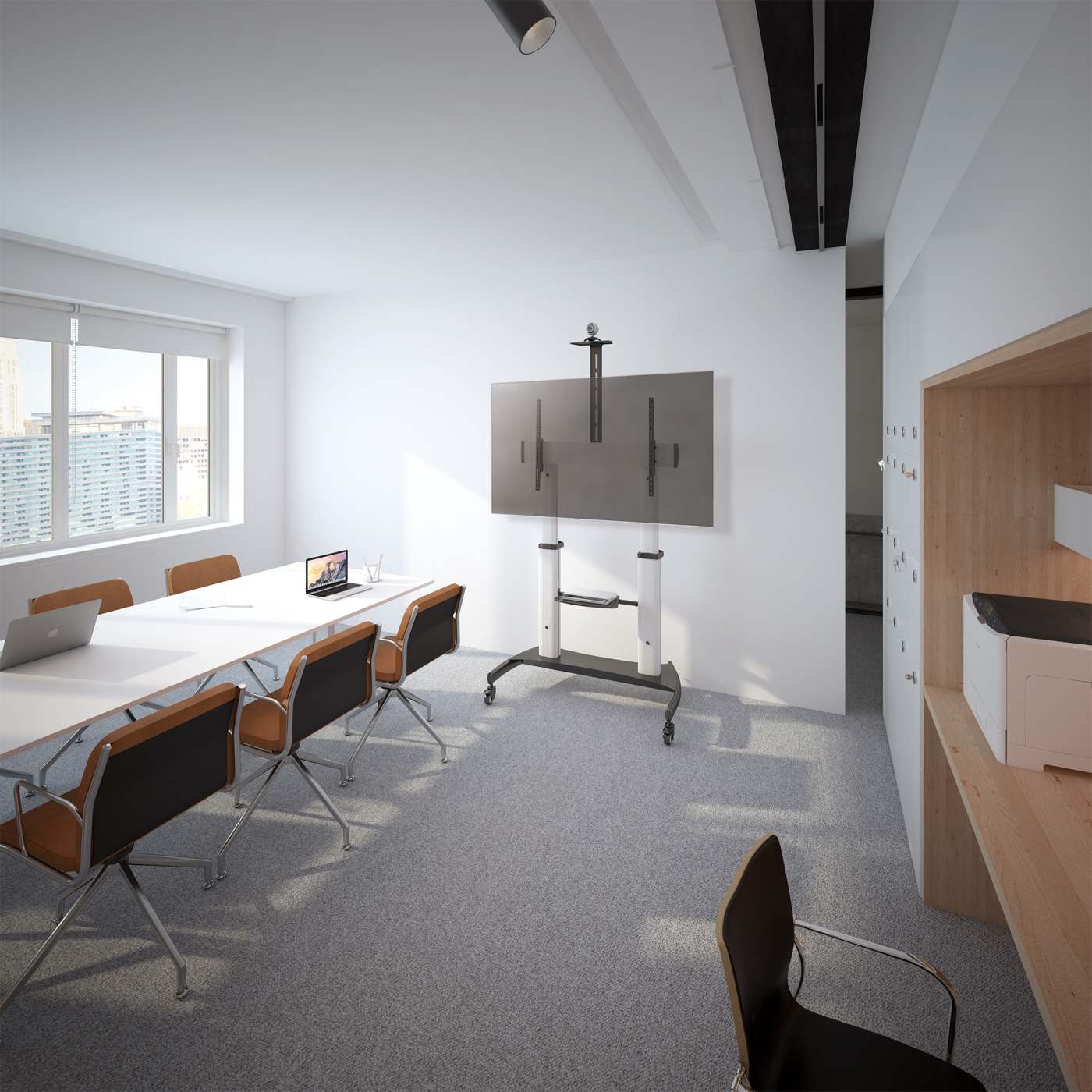 Soporte de TV tipo carro, multimedia, de altura ajustable, para trabajo pesado, fabricado en aluminio Image 9