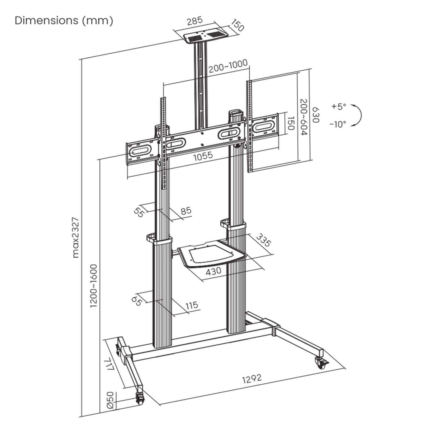 Soporte de aluminio ajustable en altura para TV multimedia, de 60» a 100 Image 13
