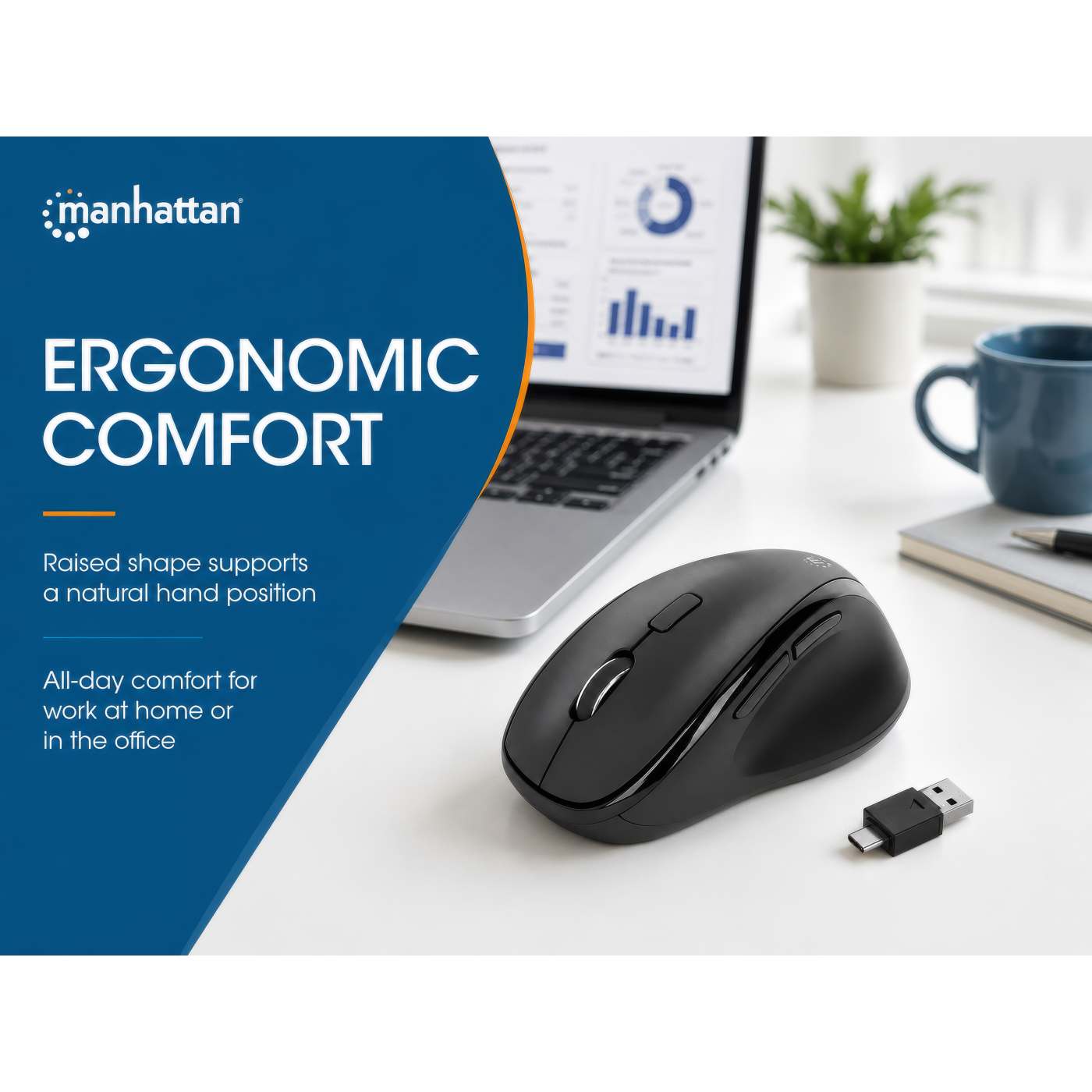 Mouse ergonómico inalámbrico con receptor USB 2 en 1 Image 13
