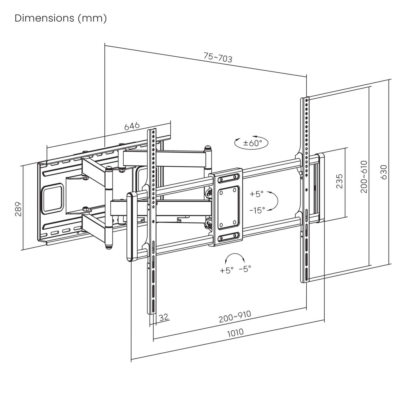Soporte de alta resistencia con doble brazo articulado para pantallas grandes de 60" a 120" Image 15