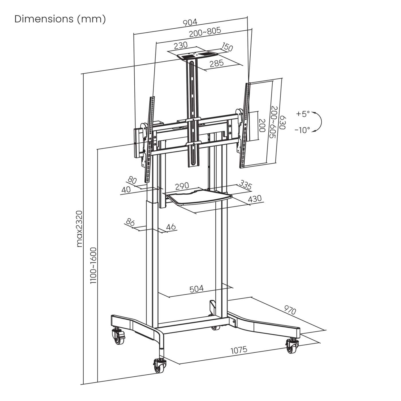 Soporte tipo carrito para TV de 55" a 100" motorizado para ajuste de altura Image 14