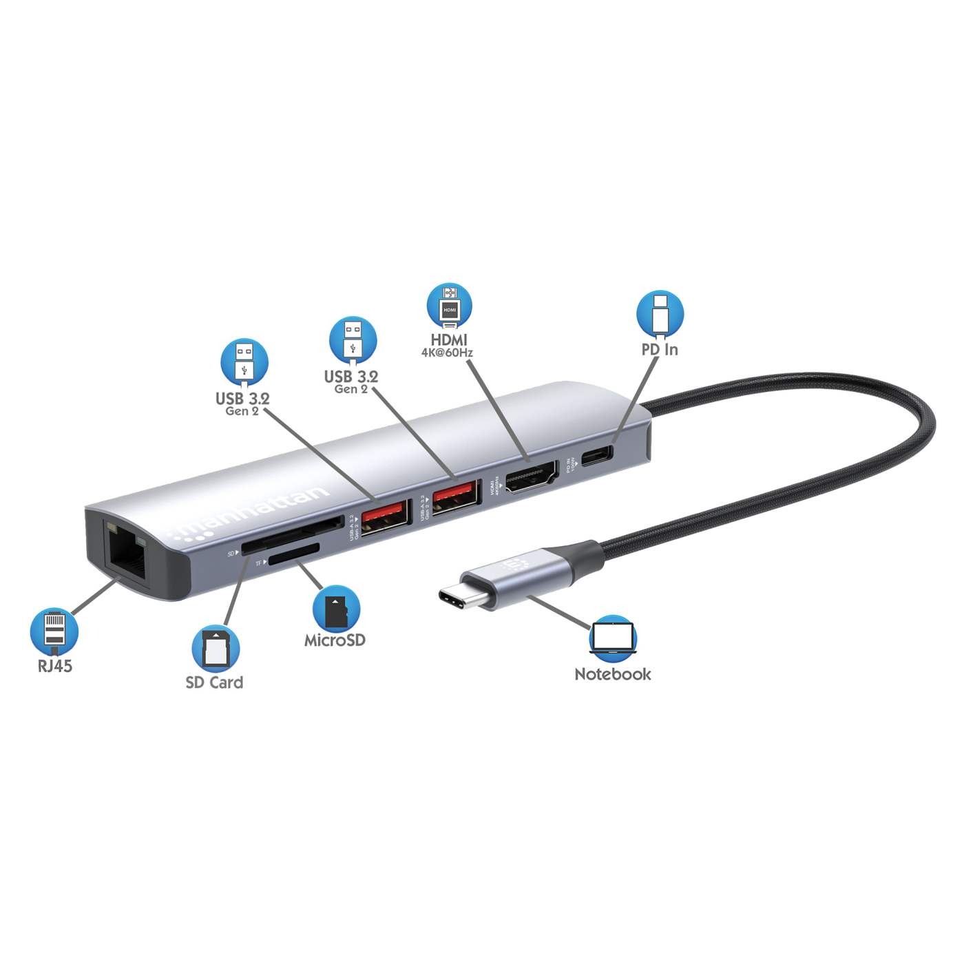 Estación Docking USB-C con lector de tarjetas, 7 en 1 Image 9