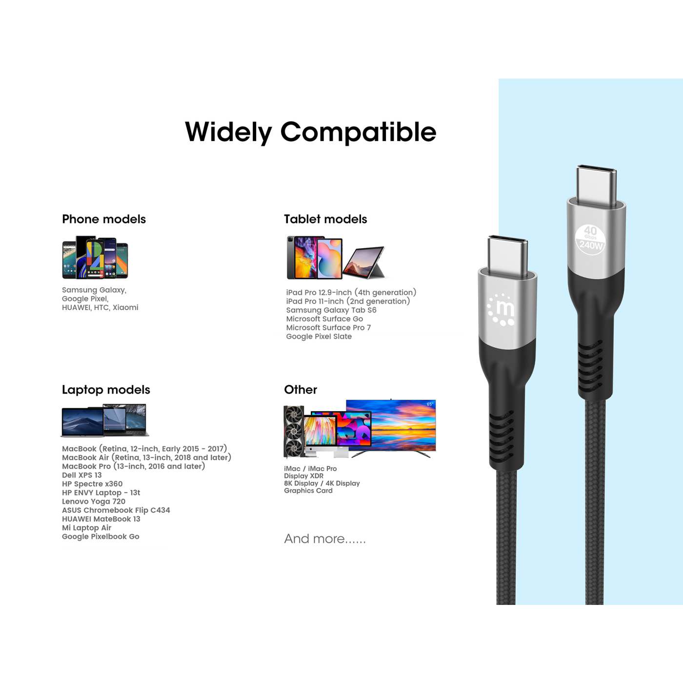 Cable USB-C de carga USB4Thunderbolt 4, 40 Gbps 8K Vídeo y 240 W / PD 3.1, 1m Image 14