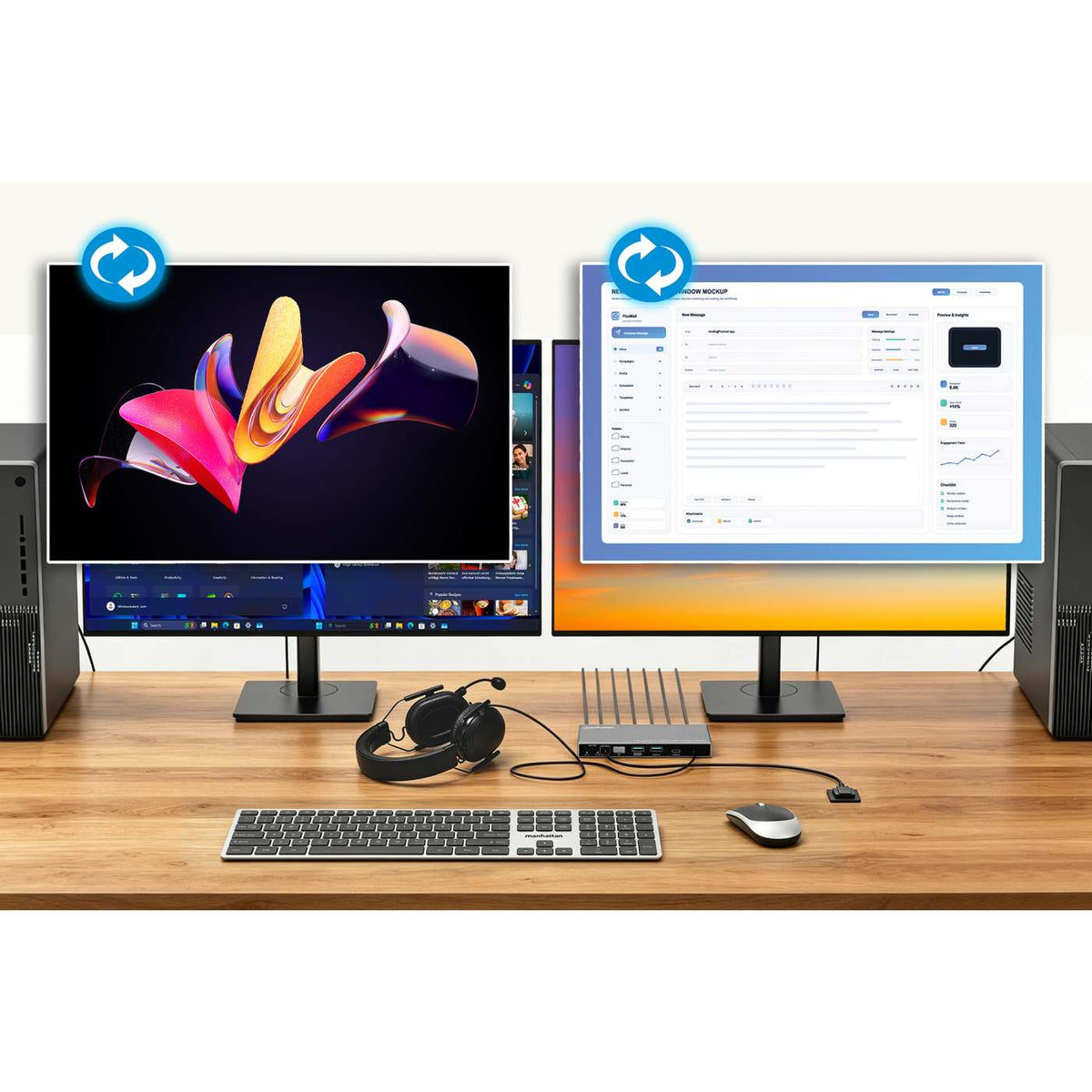 Conmutador KVM MST DisplayPort de 2 puertos para doble monitor 4K a 60 Hz Image 3