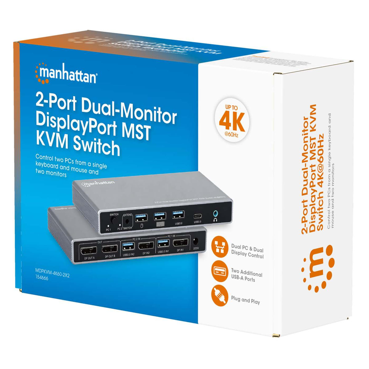Conmutador KVM MST DisplayPort de 2 puertos para doble monitor 4K a 60 Hz Packaging Image 2