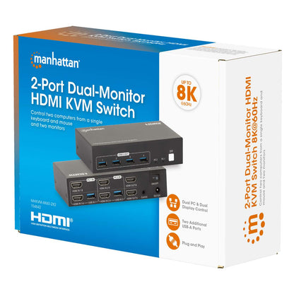 Conmutador KVM HDMI de 2 puertos para doble monitor 8K a 60 Hz Packaging Image 2