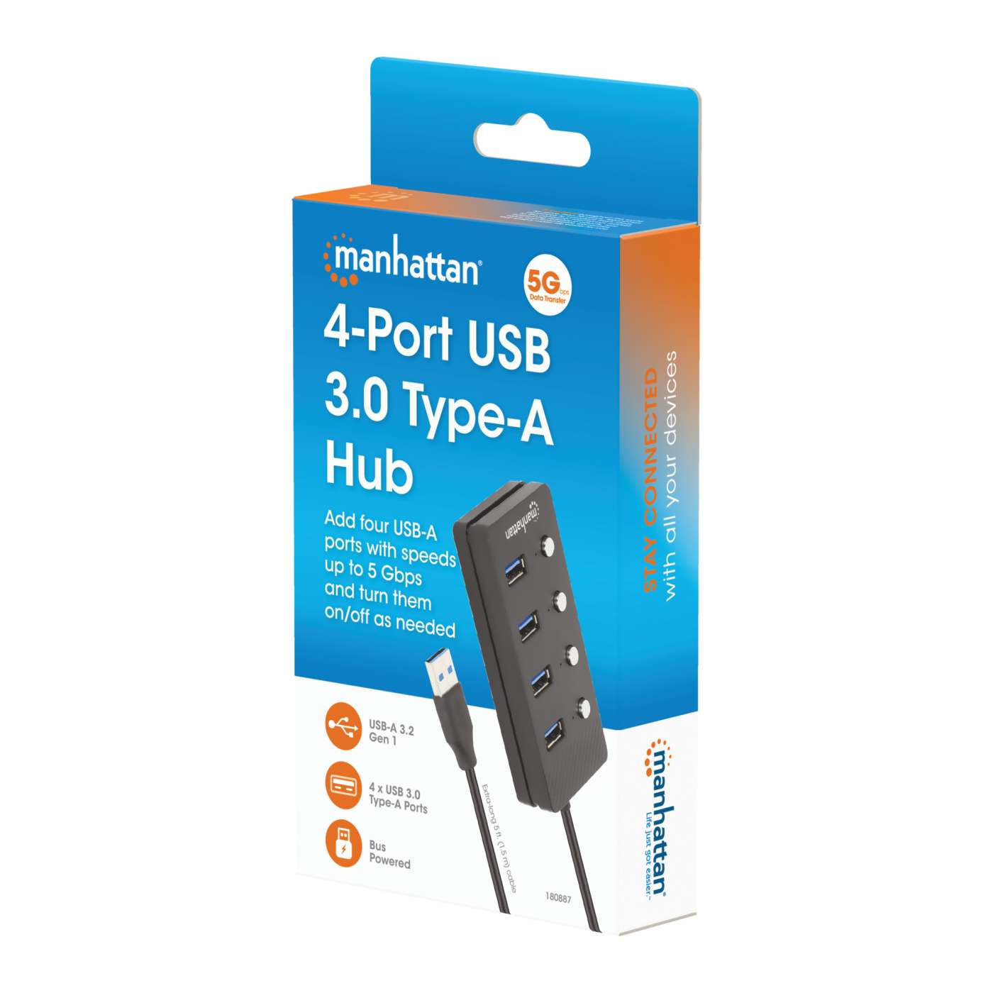 Hub USB 3.2 con 4 puertos Tipo-A e interruptor por puerto Packaging Image 2