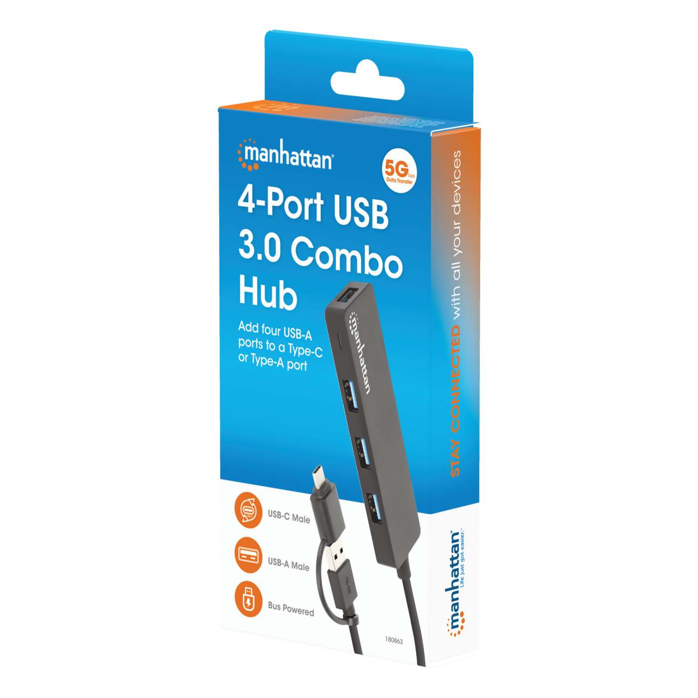 Hub de 4 puertos USB-A 3.2 Gen 1 con conector adaptable de USB-A a USB-C Packaging Image 2