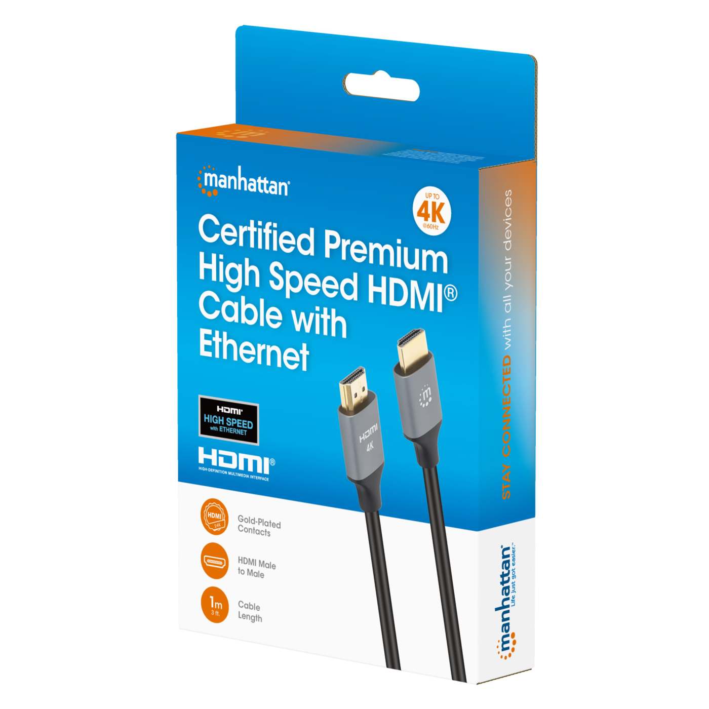 MH 4K@60Hz High Speed HDMI Cable with Ethernet, 1 m, Black Packaging Image 2