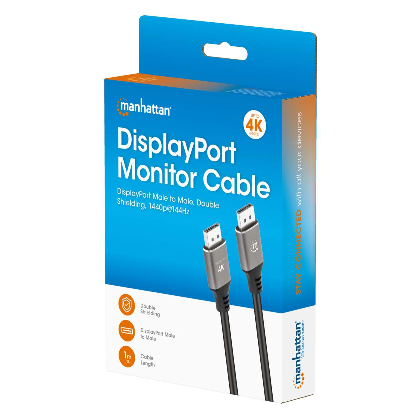MH 4K@60Hz DisplayPort Monitor Cable, DisplayPort Male / DisplayPort Male, 1m (3.3 ft.), Black Packaging Image 2