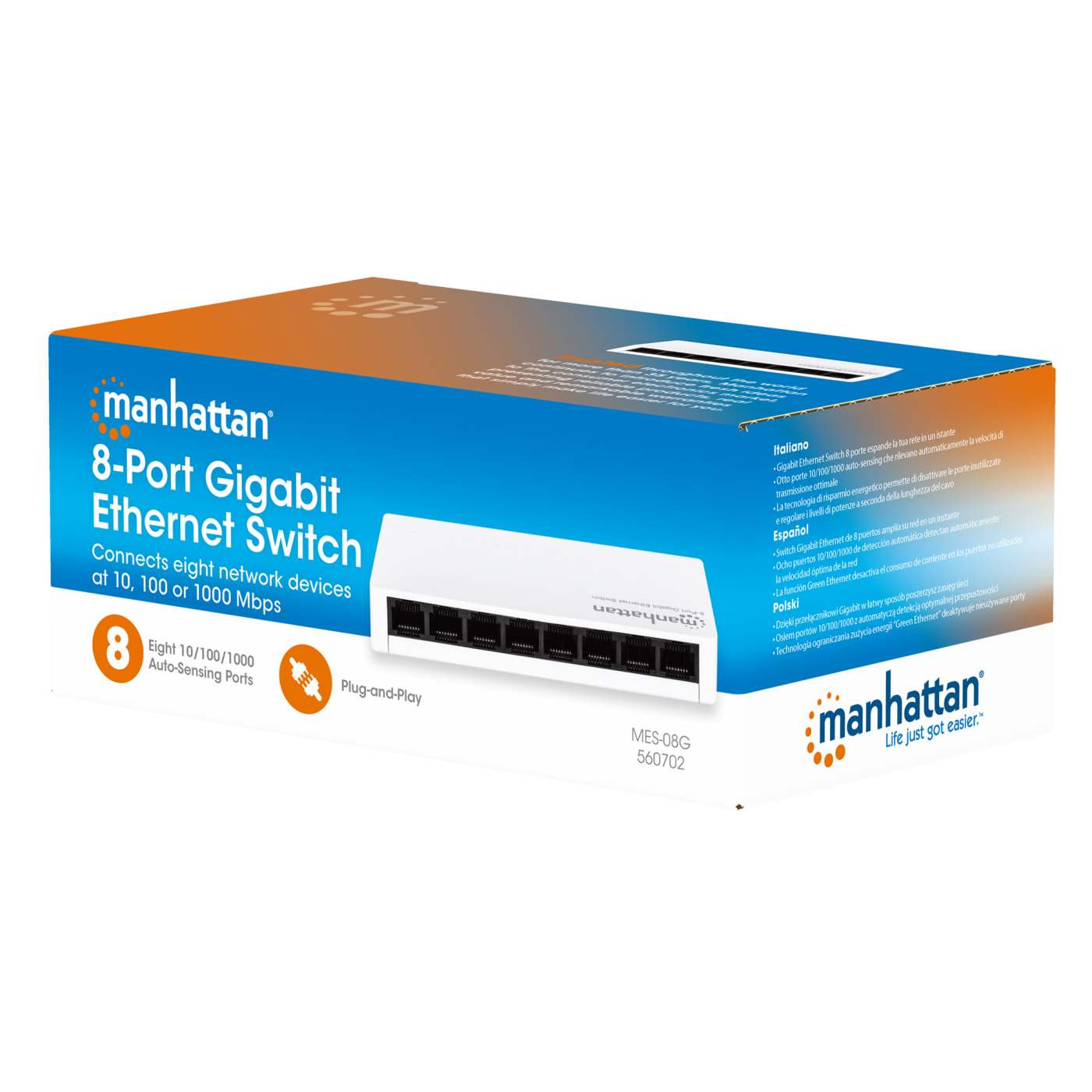 Switch de Escritorio Gigabit Ethernet de 8 puertos Packaging Image 2