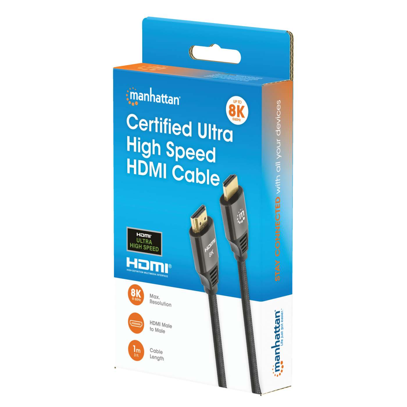 MH HDMI2.1 Certified Ultra High Speed Cable with Ethernet, #30, cotton Braided,1M Packaging Image 2