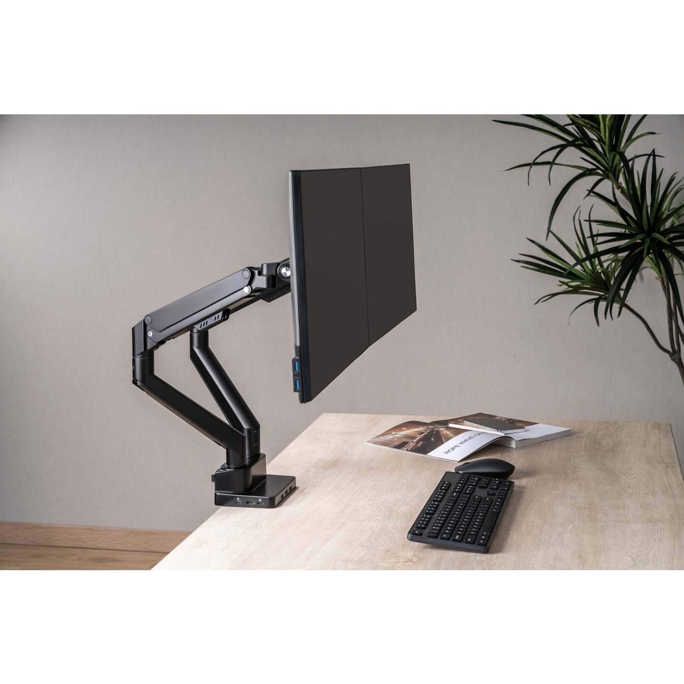 Soporte de escritorio con pistón de gas para dos monitores con Docking Station 8 en 1 Image 8