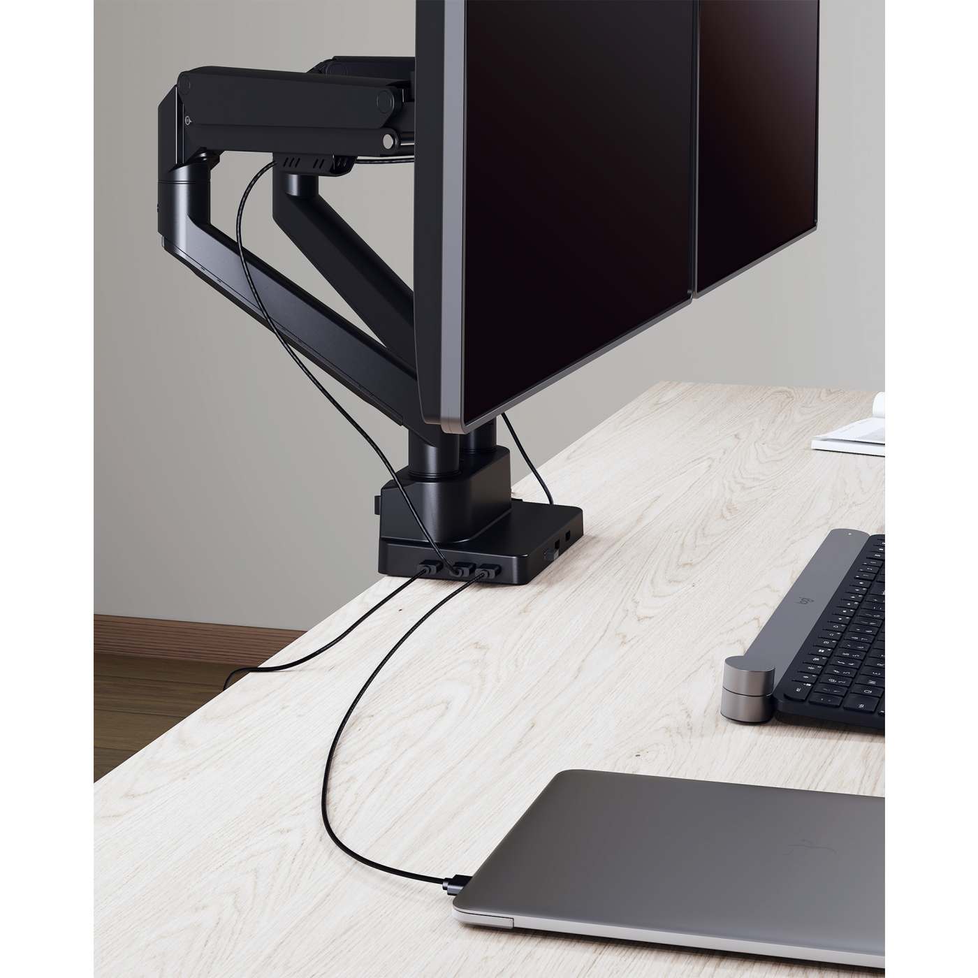 Soporte de escritorio con pistón de gas para dos monitores con Docking Station 8 en 1 Image 9