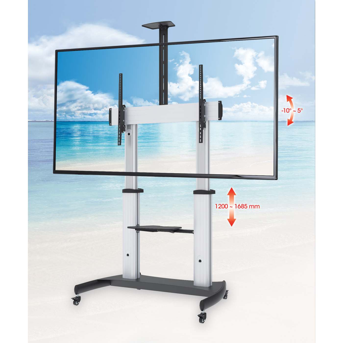 Soporte de TV tipo carro, multimedia, de altura ajustable, para trabajo pesado, fabricado en aluminio Image 7