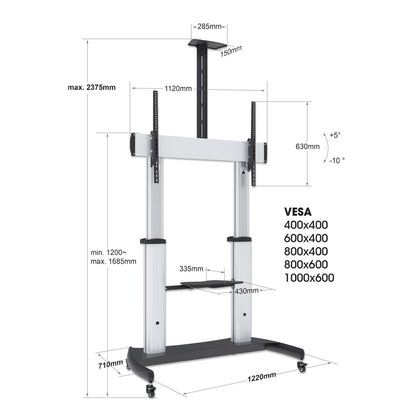 Soporte de TV tipo carro, multimedia, de altura ajustable, para trabajo pesado, fabricado en aluminio Image 8