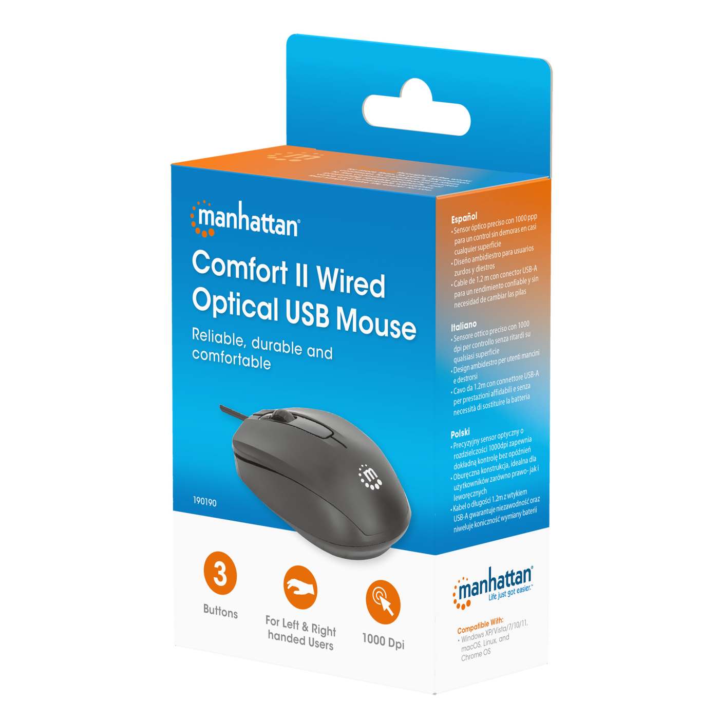 Mouse USB óptico con cable - Comfort II Packaging Image 2