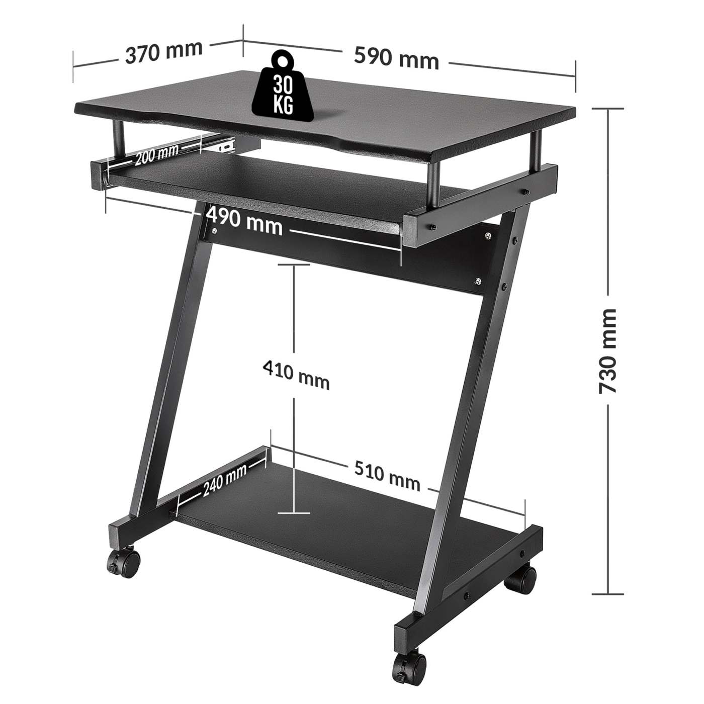 Escritorio compacto para computadora negro, con bandeja deslizable para teclado Image 11
