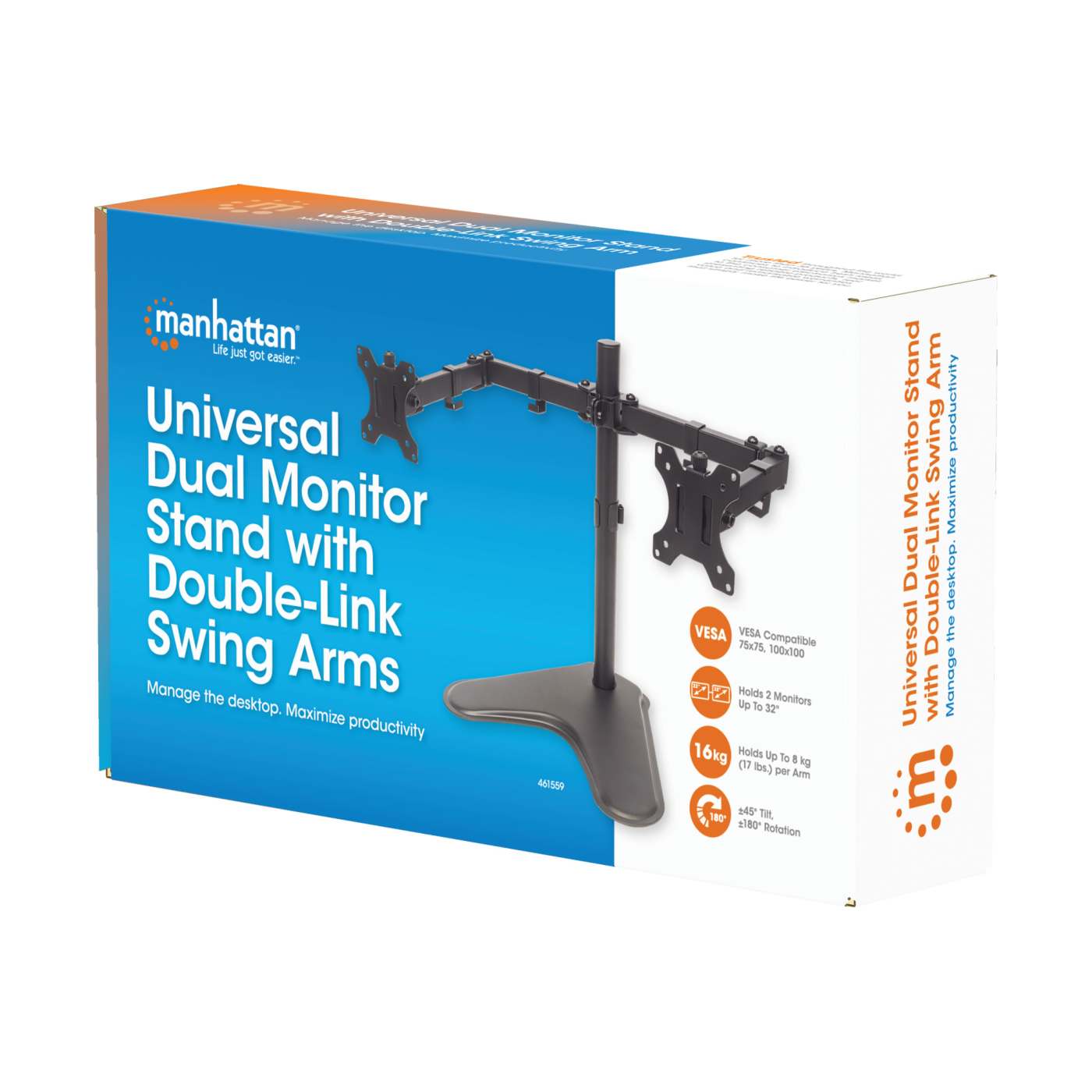 Soporte universal para dos monitores con brazos articulados de doble articulación Packaging Image 2