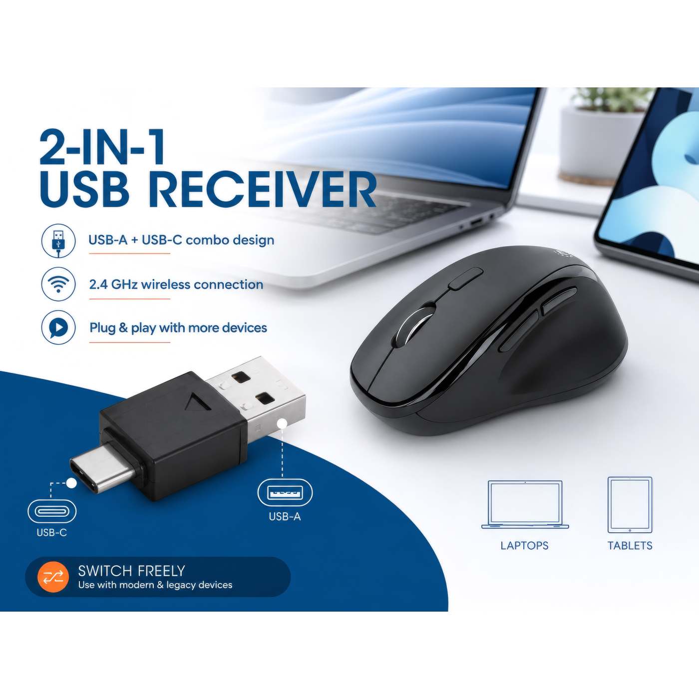 Mouse ergonómico inalámbrico con receptor USB 2 en 1 Image 10