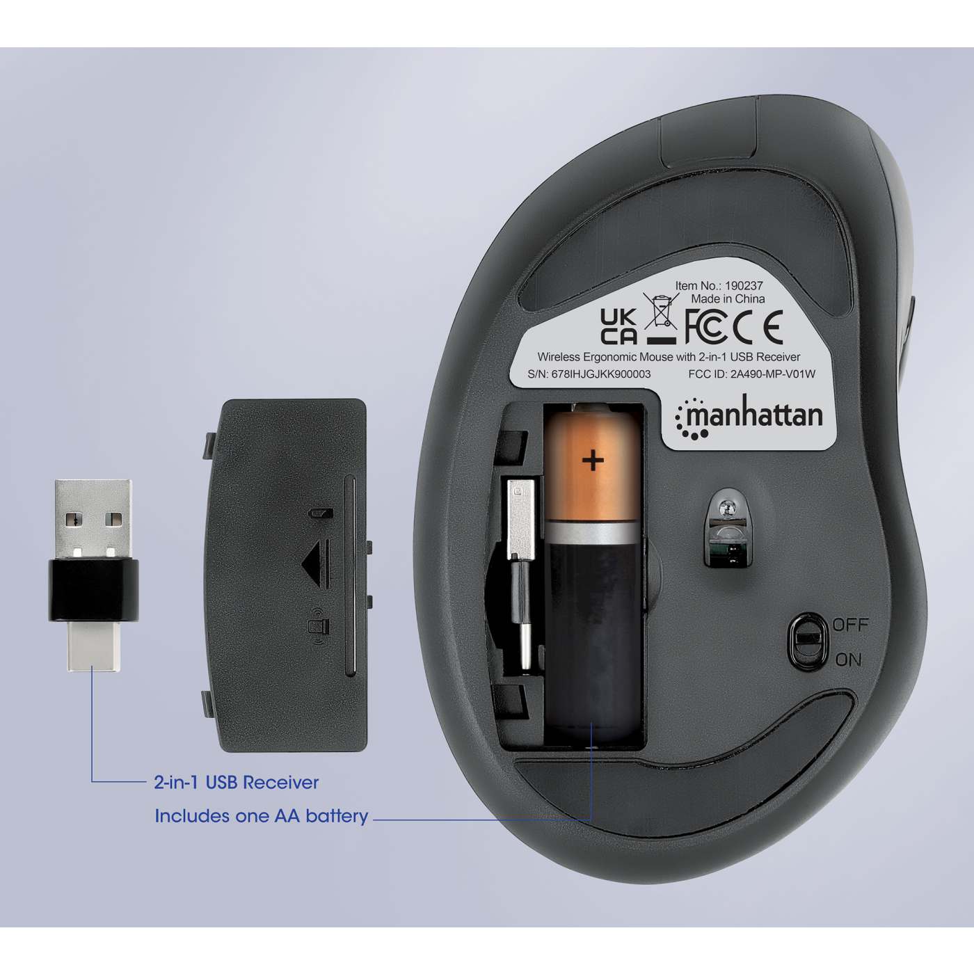 Mouse ergonómico inalámbrico con receptor USB 2 en 1 Image 7
