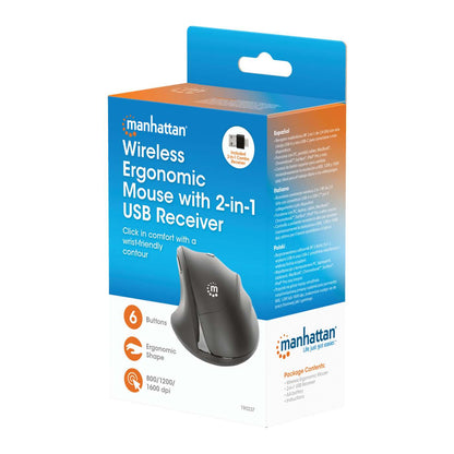 Mouse ergonómico inalámbrico con receptor USB 2 en 1 Packaging Image 2