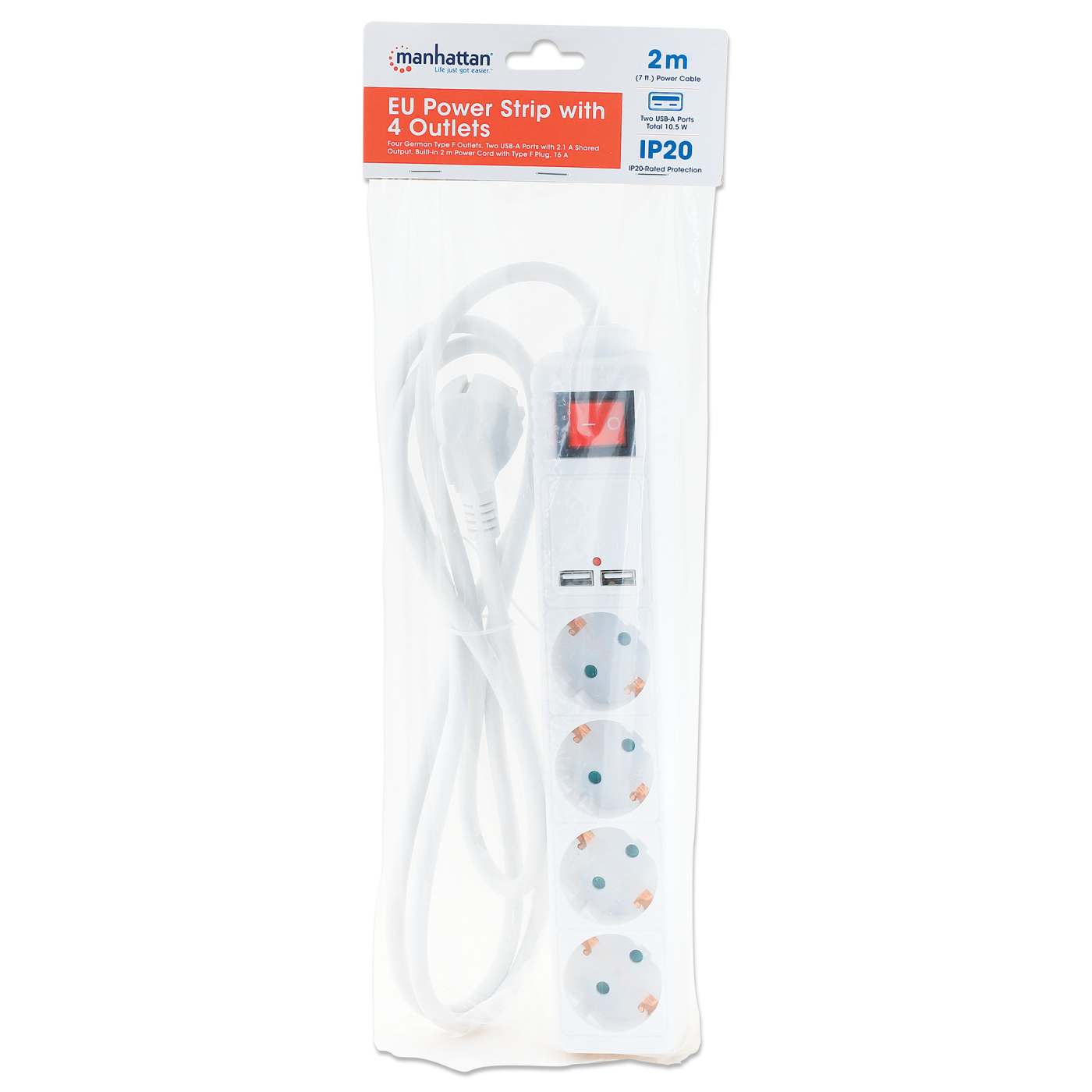 Barra multicontacto UE con 4 tomas de corriente y 2 USB Packaging Image 2