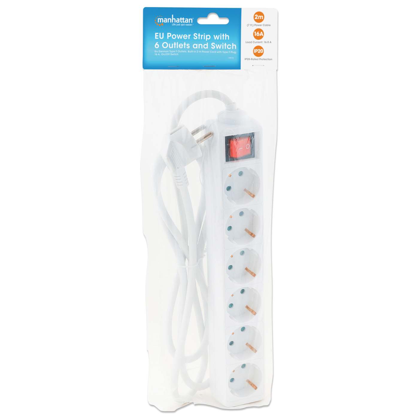 Barra multicontacto UE con switch y 6 tomas de corriente Packaging Image 2