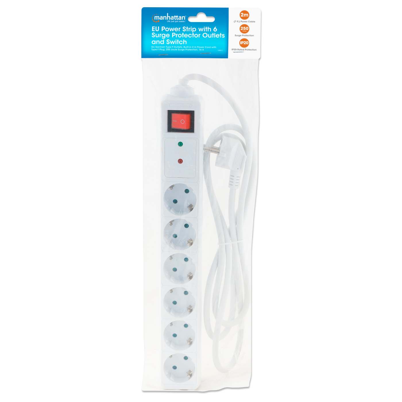 Barra multicontacto UE con switch y 6 tomas de corriente Packaging Image 2