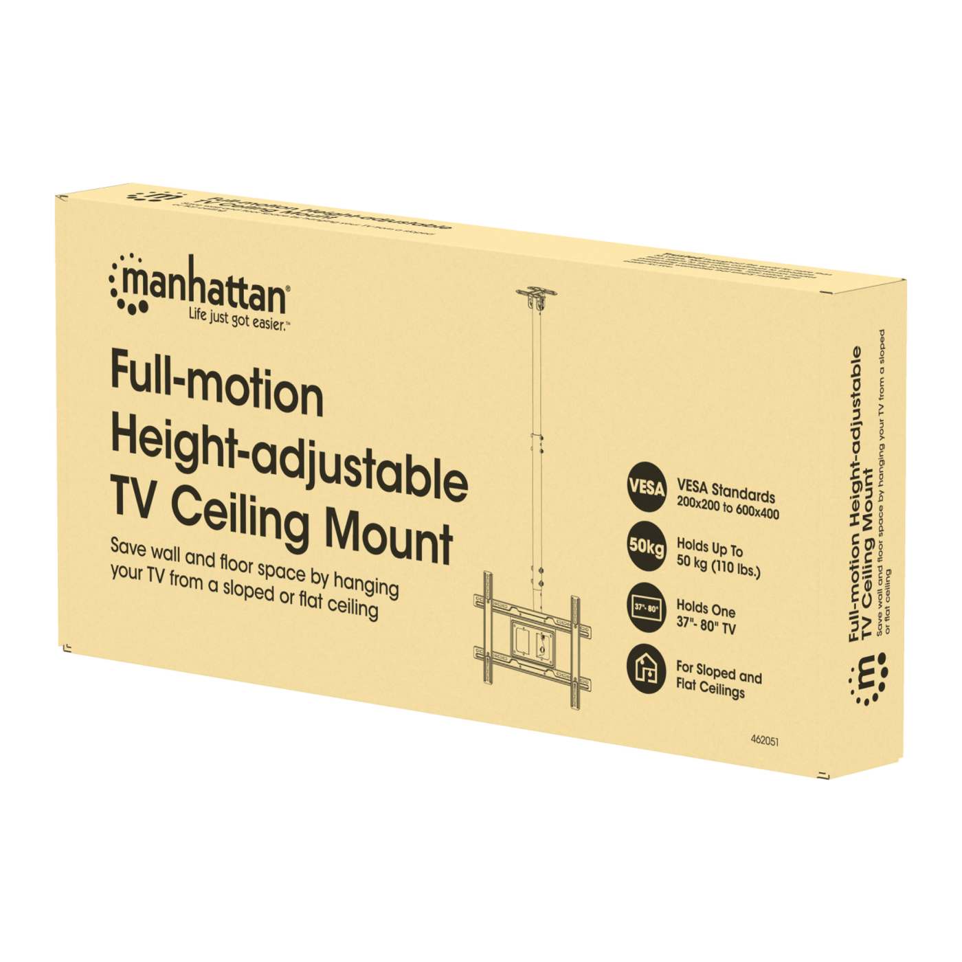 Soporte de Techo con Movimiento Completo y de Altura Ajustable para Pantallas de 37" a 80" Packaging Image 2