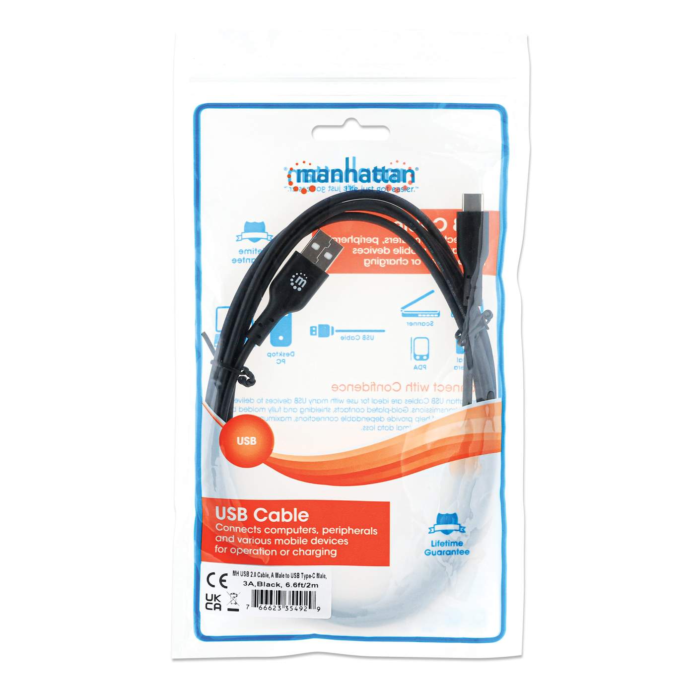 Cable USB 2.0 Tipo-A macho a Tipo-C macho, 480 Mbps 2m Packaging Image 2