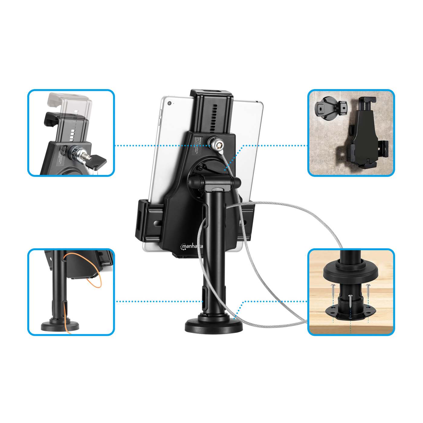 Soporte antirrobo para Tableta o iPad con opción de montaje en escritorio o pared Image 13