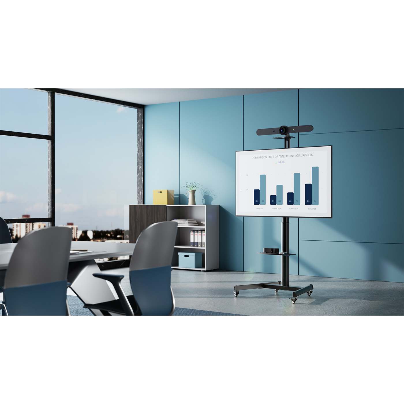 Carrito de TV multimedia con ajuste de altura sin herramientas, para pantallas de 37" a 86" Image 3