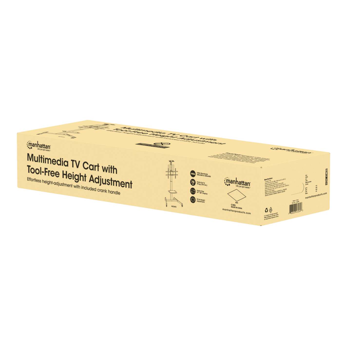 Carrito de TV multimedia con ajuste de altura sin herramientas, para pantallas de 37" a 86" Packaging Image 2