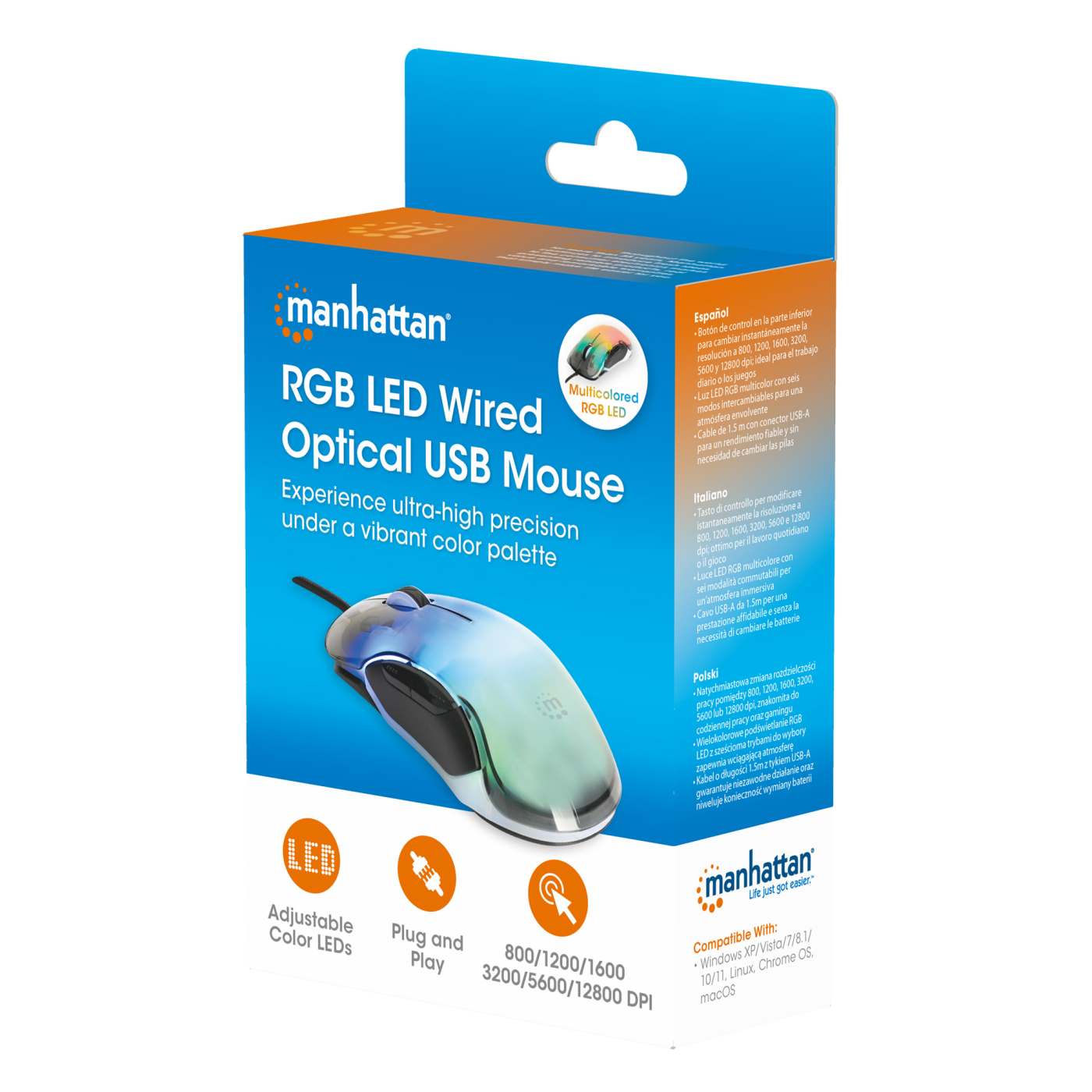 Mouse USB óptico con cable LED RGB Packaging Image 2