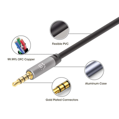 MH Stereo Audio Aux Cable, 1 m, Black Image 6