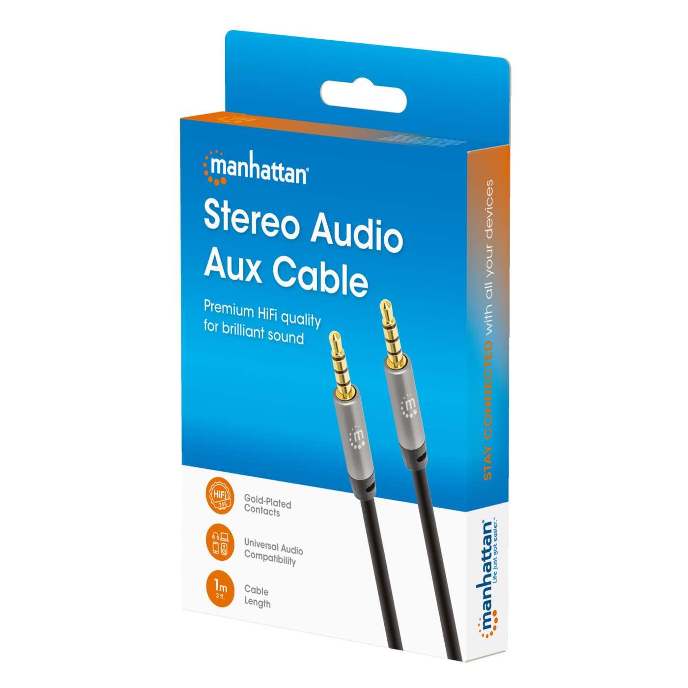 MH Stereo Audio Aux Cable, 1 m, Black Packaging Image 2