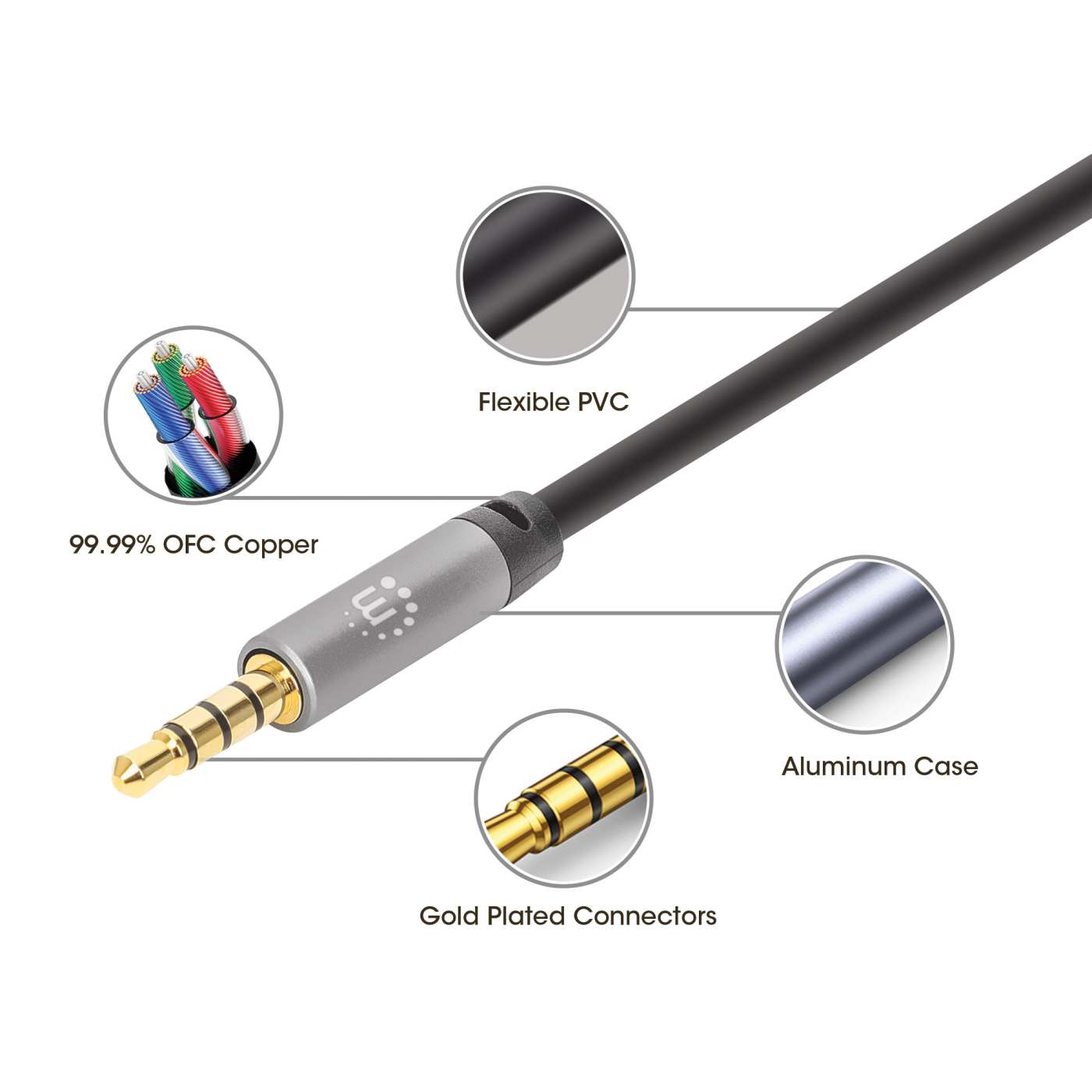 MH Stereo Audio Aux Cable, 2 m, Black Image 6
