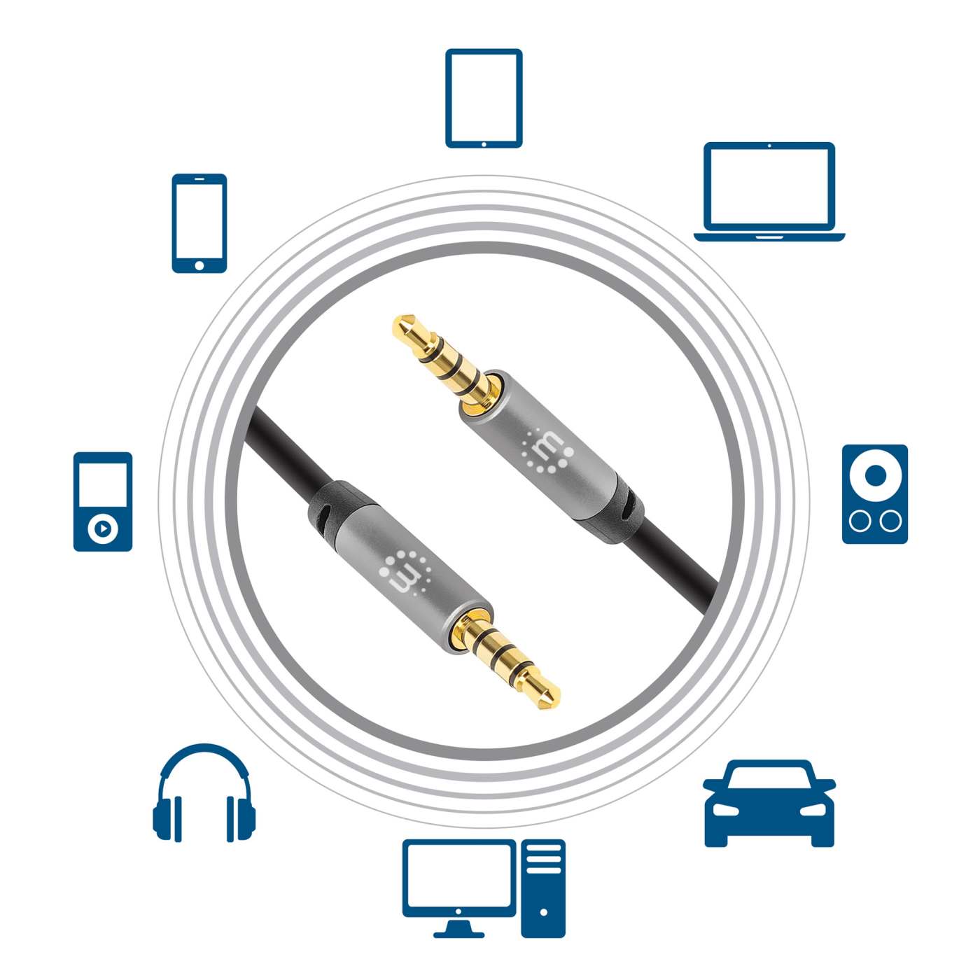MH Stereo Audio Aux Cable, 2 m, Black Image 7