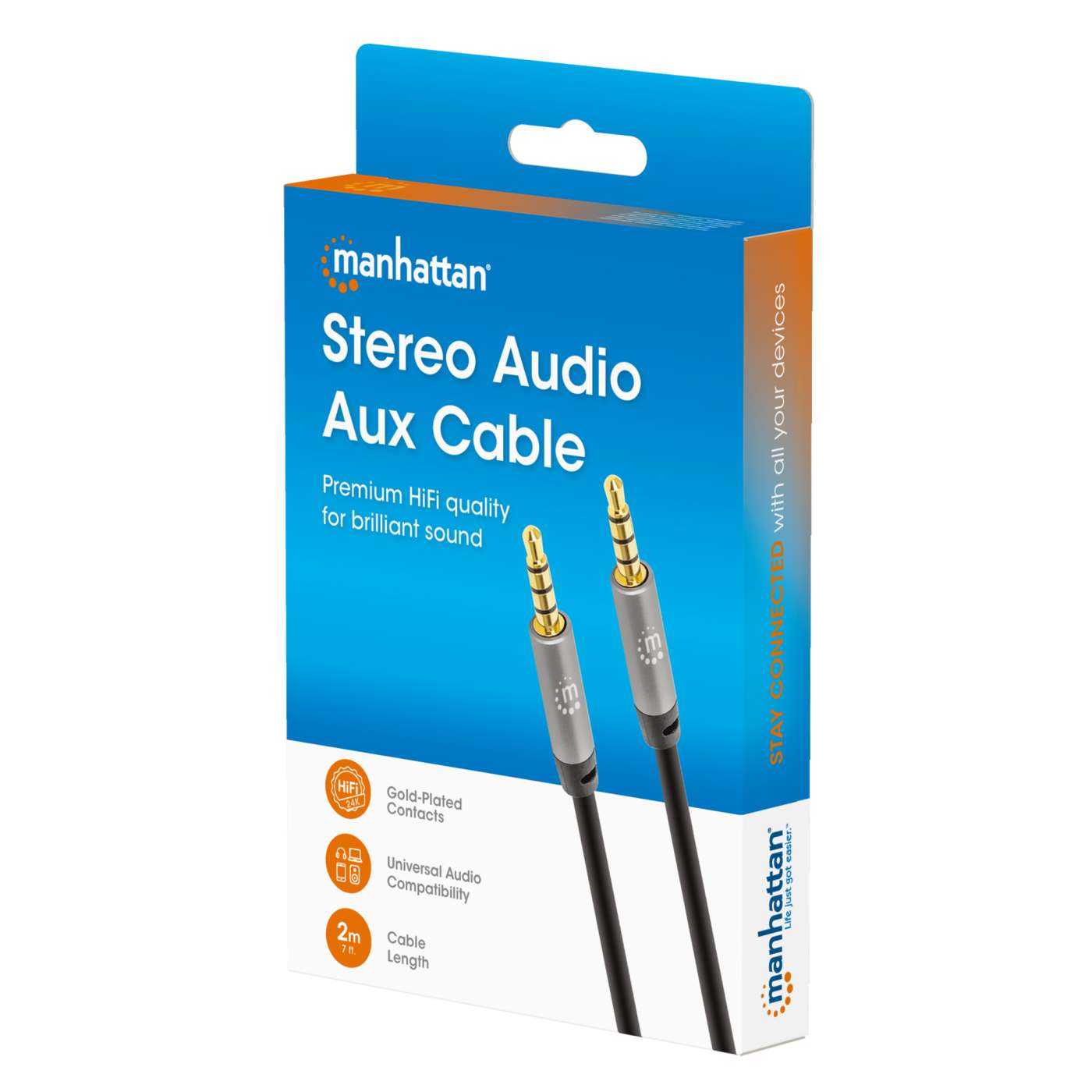 MH Stereo Audio Aux Cable, 2 m, Black Packaging Image 2
