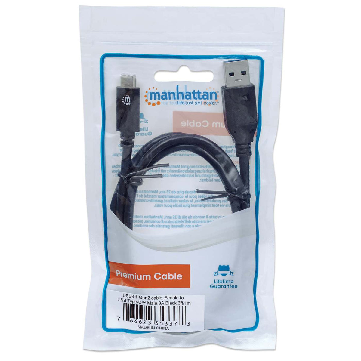 Cable USB 3.2 Gen2 de Tipo A a Tipo C, 10 Gbps Packaging Image 2