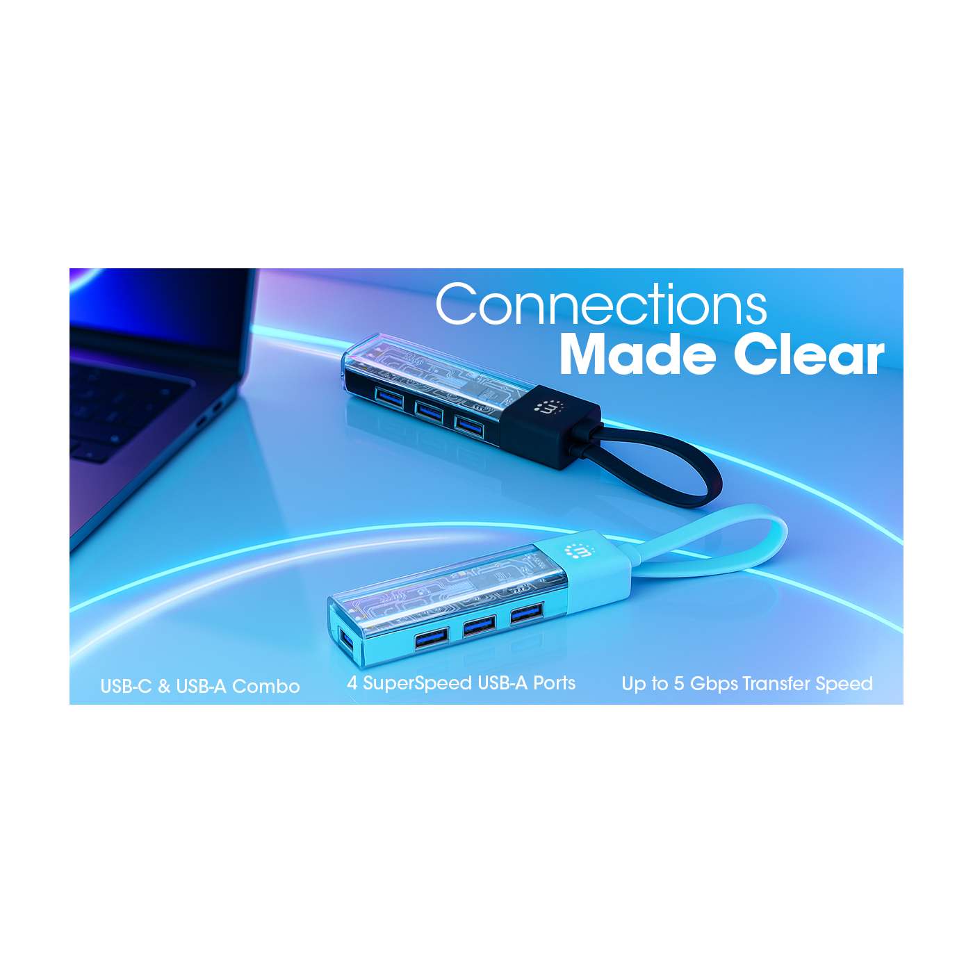 Combo Hub USB 3.0 Tipo-C / Tipo-A Transparente de 4 Puertos Image 12
