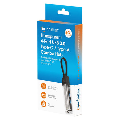 Combo Hub USB 3.0 Tipo-C / Tipo-A Transparente de 4 Puertos Packaging Image 2
