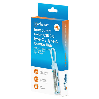 Combo Hub USB 3.0 Tipo-C / Tipo-A Transparente de 4 Puertos Packaging Image 2