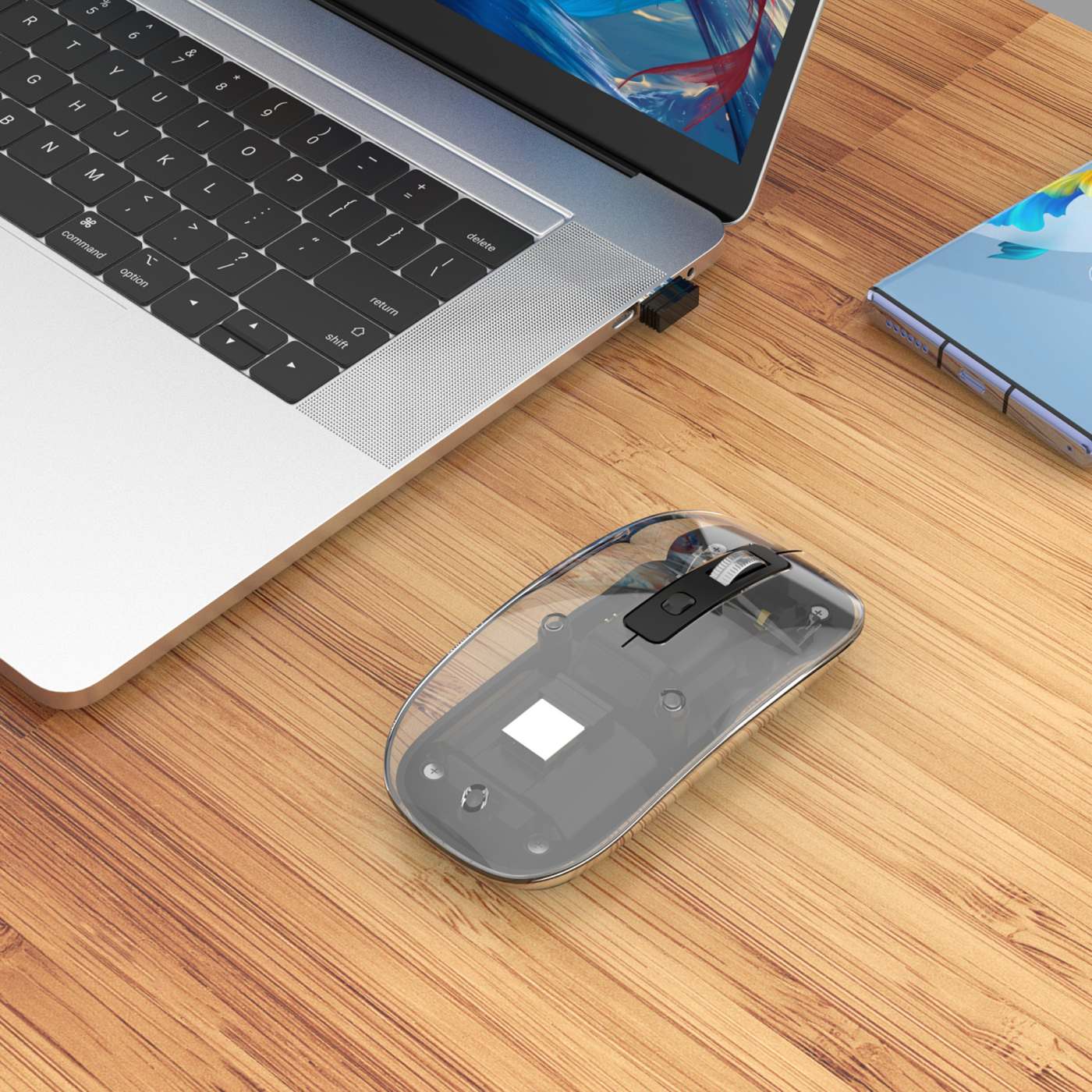 Mouse USB inalámbrico recargable transparente Image 12