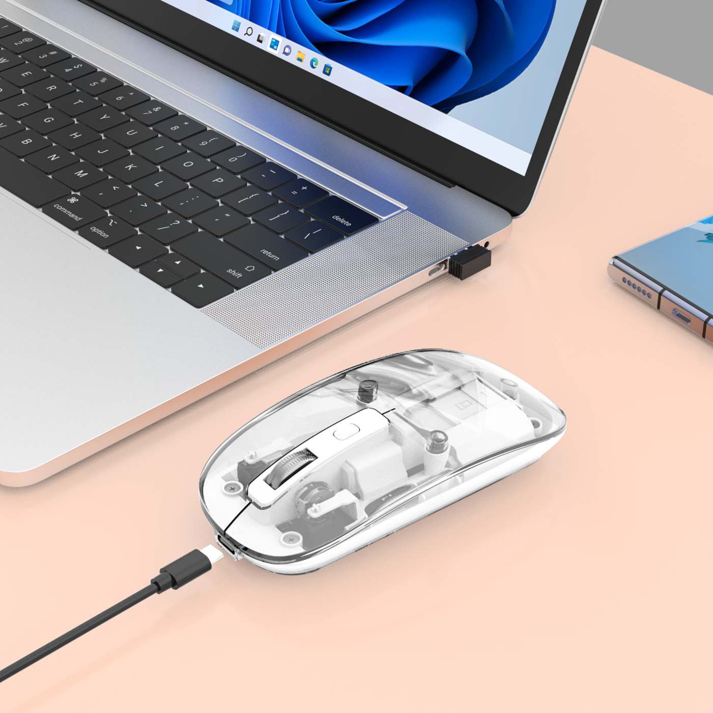 Mouse USB inalámbrico recargable transparente Image 4