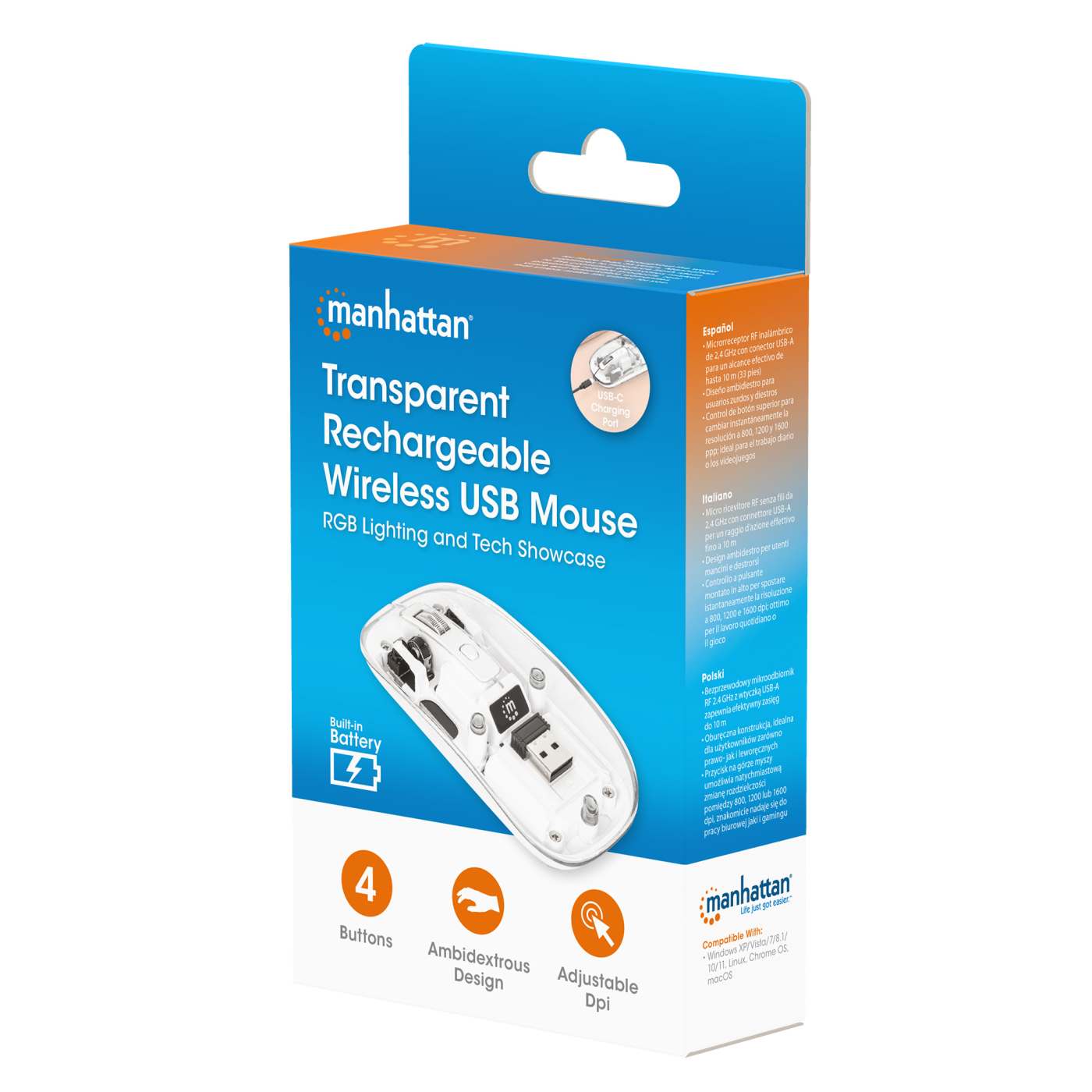 Mouse USB inalámbrico recargable transparente Packaging Image 2
