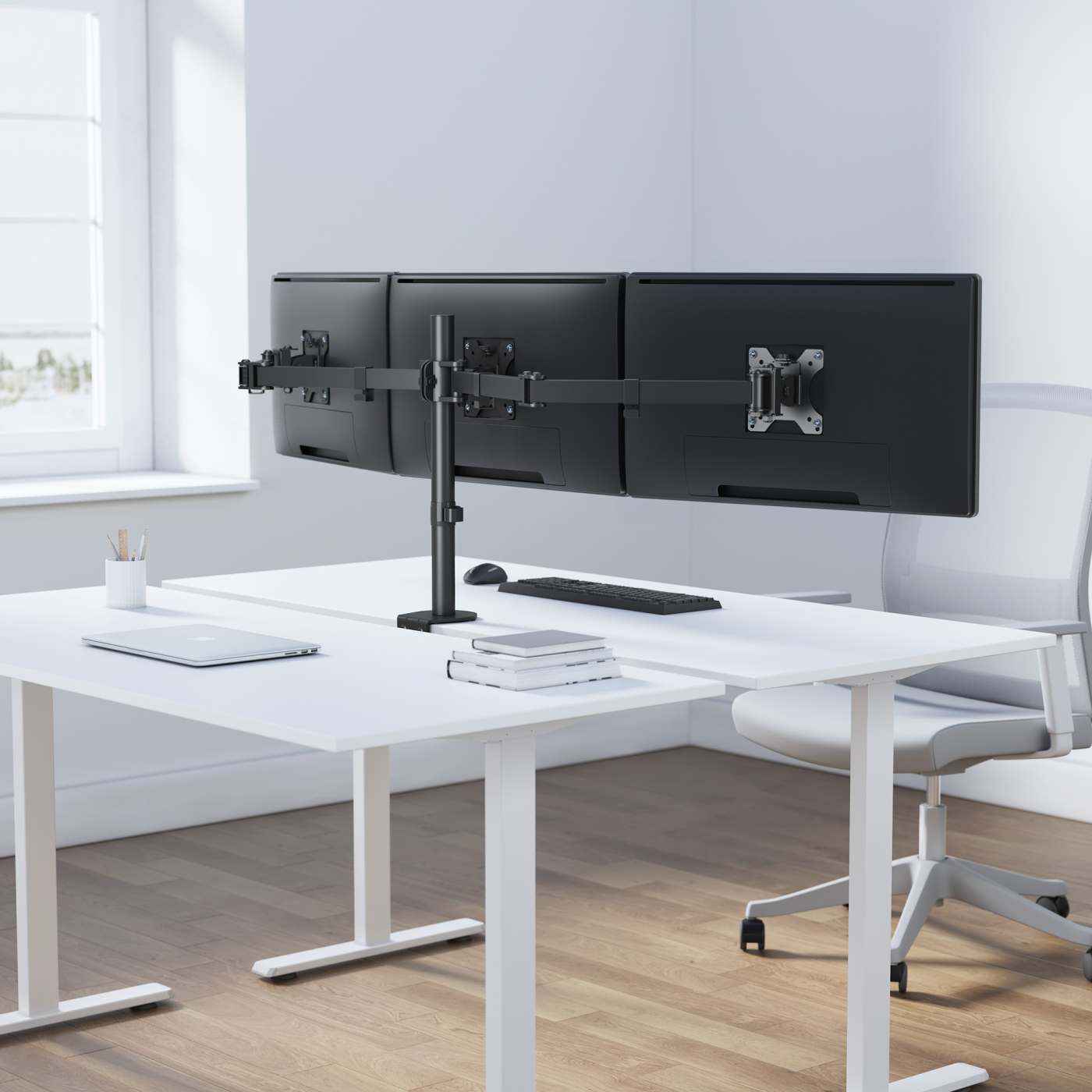 Soporte para monitor LCD con soporte central y brazos articulados de doble articulación Image 9