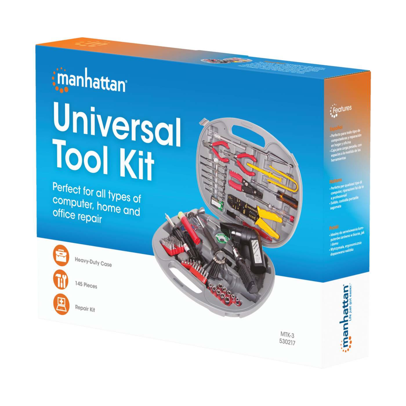 Kit profesional de herramientas para mantenimiento de computadora 145 piezas Packaging Image 2