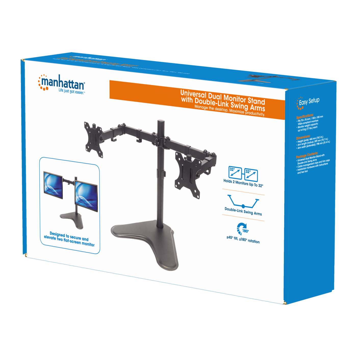 Soporte universal para dos monitores con brazos articulados de doble articulación Packaging Image 2
